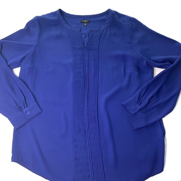 Talbots Top Colbalt Blue Long Sleeve Blouse Top Shirt with Pintuck Detail MP - Picture 3 of 7